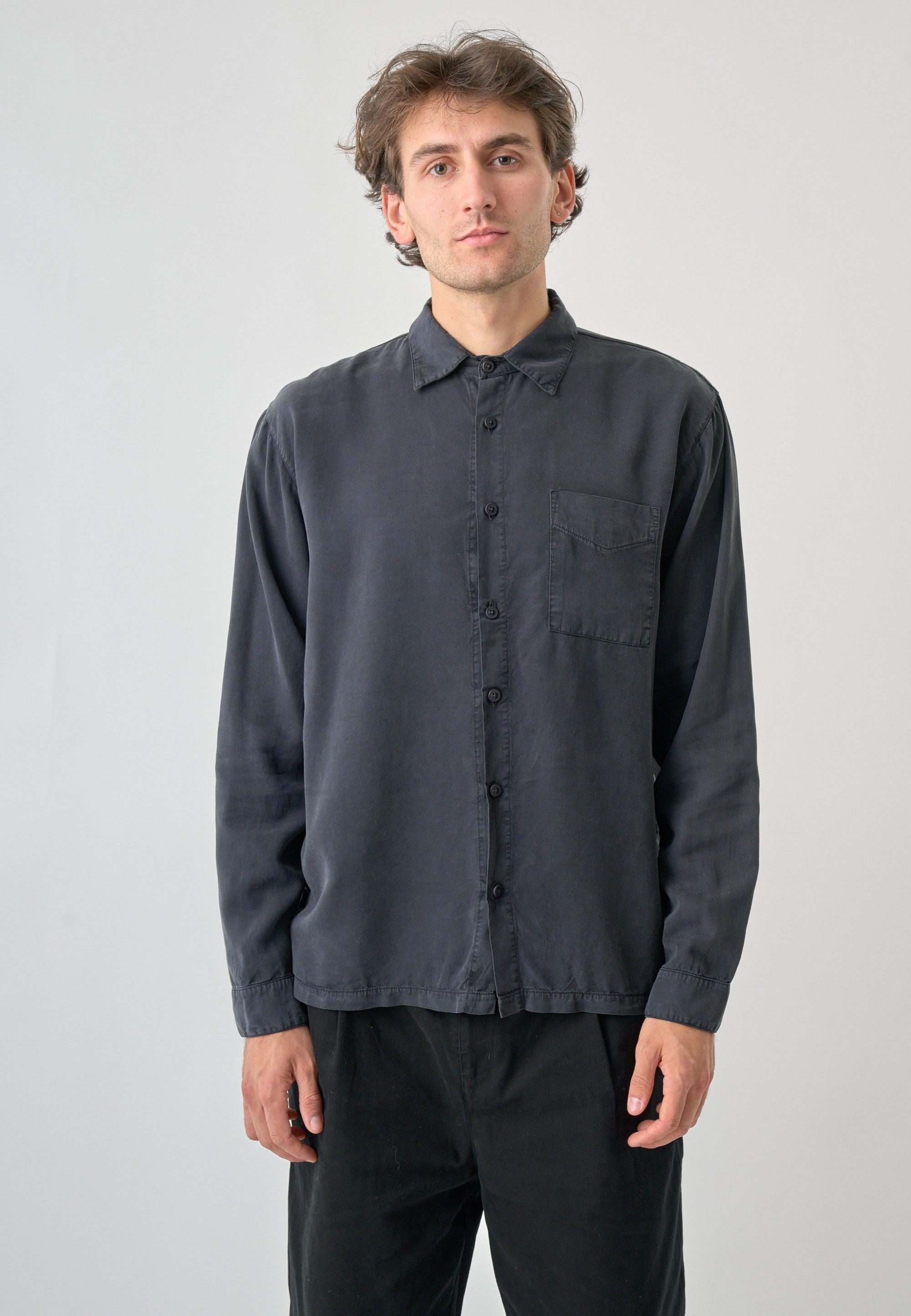 Cleptomanicx Blue Graphite Oversized Easy Shirt Hemd Herren grau